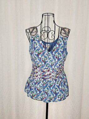 Anthropologie Edme & Esyllte Vittorio Silk Beaded Sleeveless Peplum Top